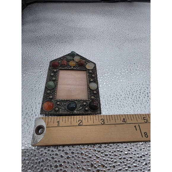 Belle Maison Moonstone Carnelian Jasper Turquoise Metal Photo Frame 4x3" - Picture 7 of 7